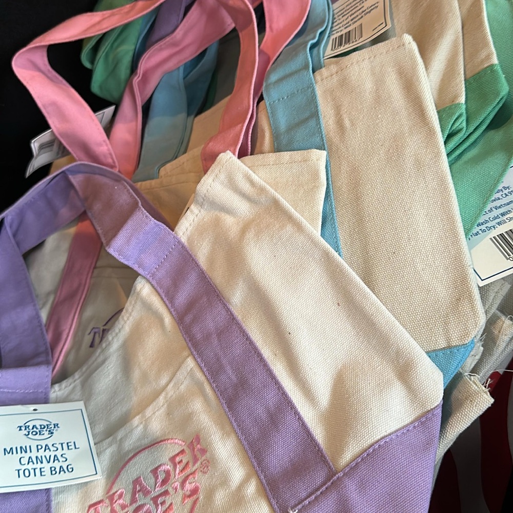 Trader Joe's Mini Pastel Canvas Tote Bag - Lavender Trim